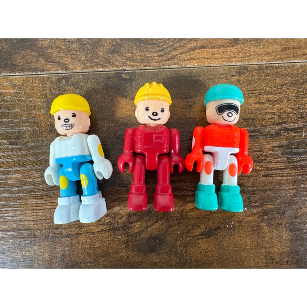 Vintage Playmobil 123 Figures‎ Lot Construction Worker Racer Toddler Toys 3pc